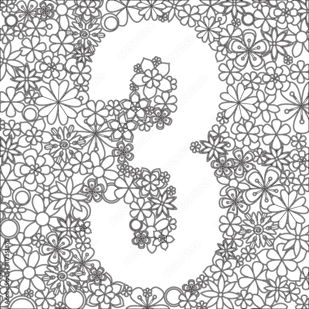 Vector number three made of black and white flowers. Vector number three made of black and white flowers.