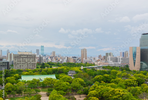 Cityscape and Skyline of Osaka city in Japan