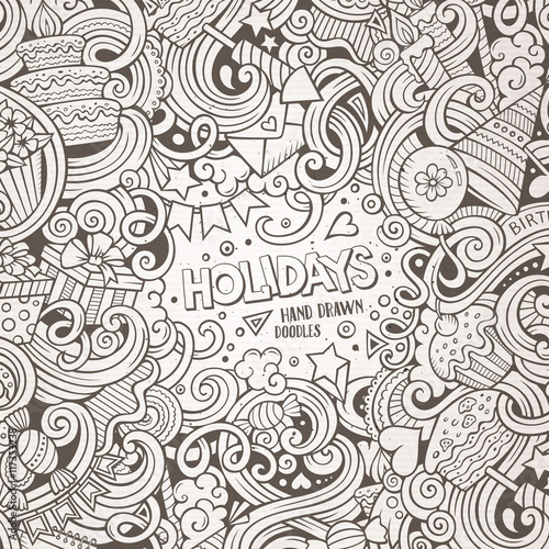 Cartoon hand-drawn doodles holidays illustration