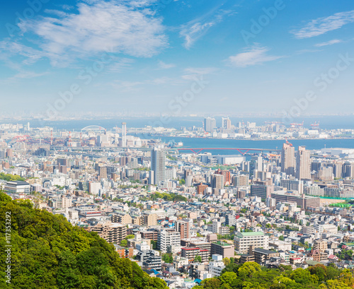 Kobe cityscape and skyline with port view from mountain. © nonchanon