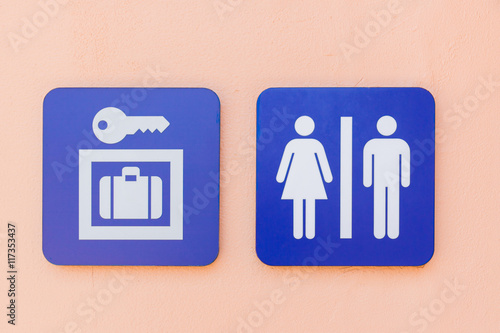 Blue sign or symbol of locker and toilet