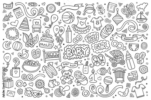 Sketchy vector hand drawn Doodle cartoon set of objects and symb