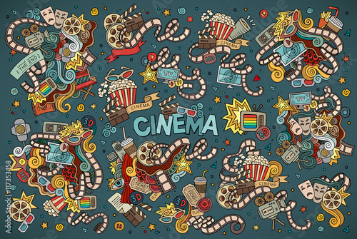 Colorful vector hand drawn Doodle cartoon set of objects