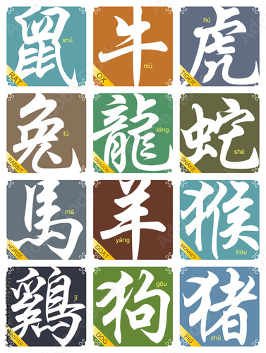 Vector 12 Chinese zodiac signs set