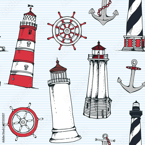 Hand drawn vintage vector nautical pattern