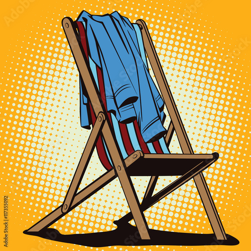Object in retro style. Beach chaise longue with abandoned clothe
