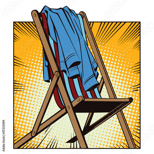 Object in retro style. Beach chaise longue with abandoned clothe