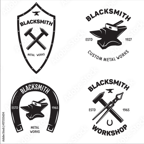 Set of vintage blacksmith labels and design elements