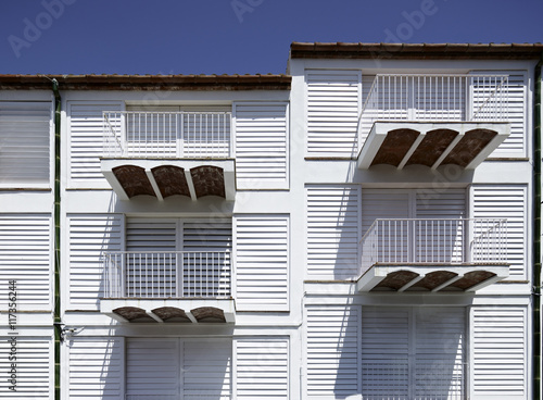 Exterior view of apartment building with balconies