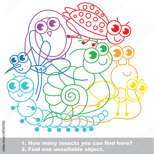 Cute small insects. The simple mishmash colorful set in vector.