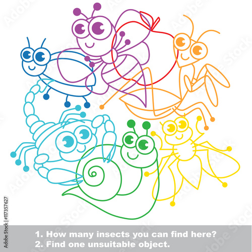 Mishmash of funny insects. The colorful set in vector.