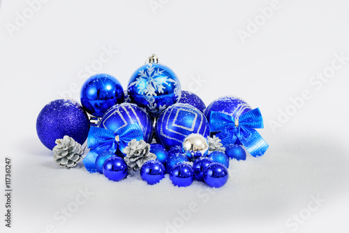 Merry Christmas trendy shinny decorations in blue color composition