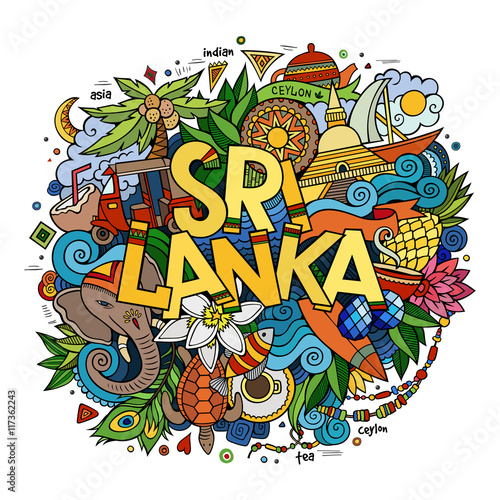 Sri Lanka hand lettering and doodles elements