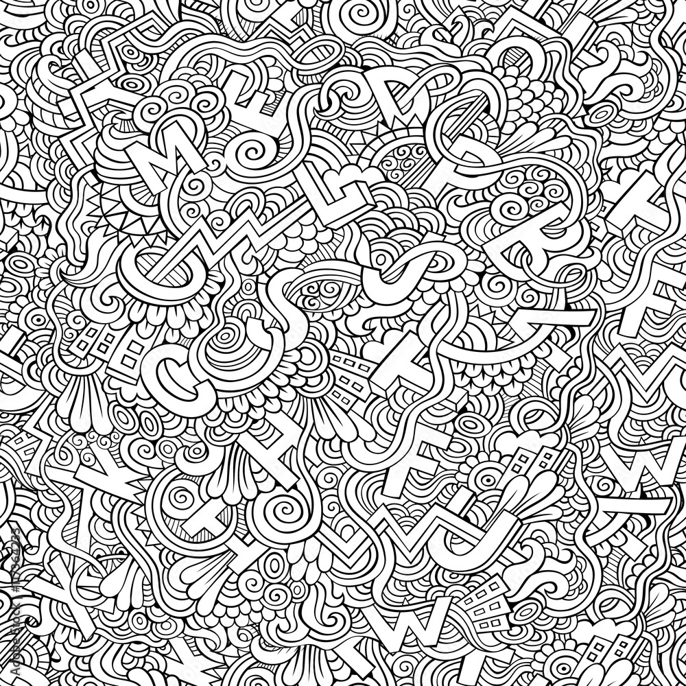 Letters abstract decorative doodles seamless pattern.