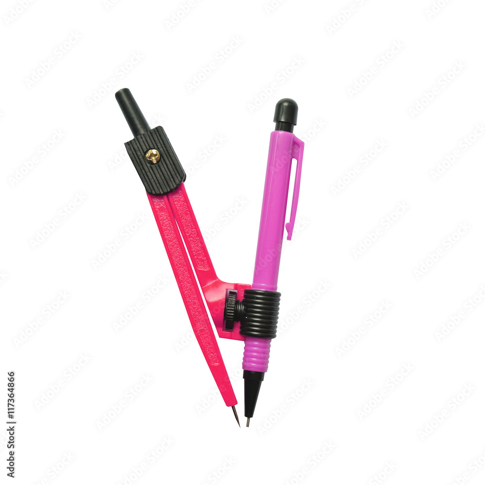 Drawing compass with pencil isolated on white background