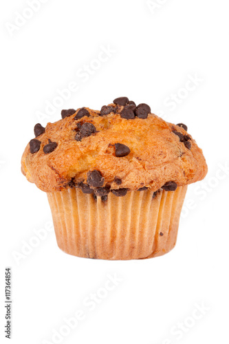 Chocolate Chip Muffin – A single chocolate chip muffin on an isolated white background. Clipping path included.