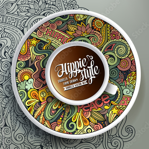 Cup of coffee and hippie doodles