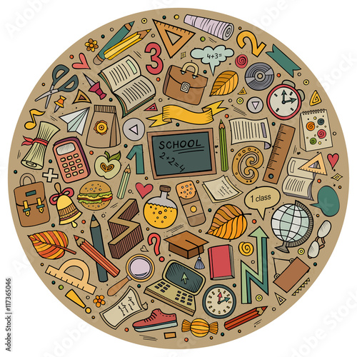 Cartoon Back to school objects set
