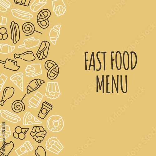 Fast food menu. Set of cartoon vector background.