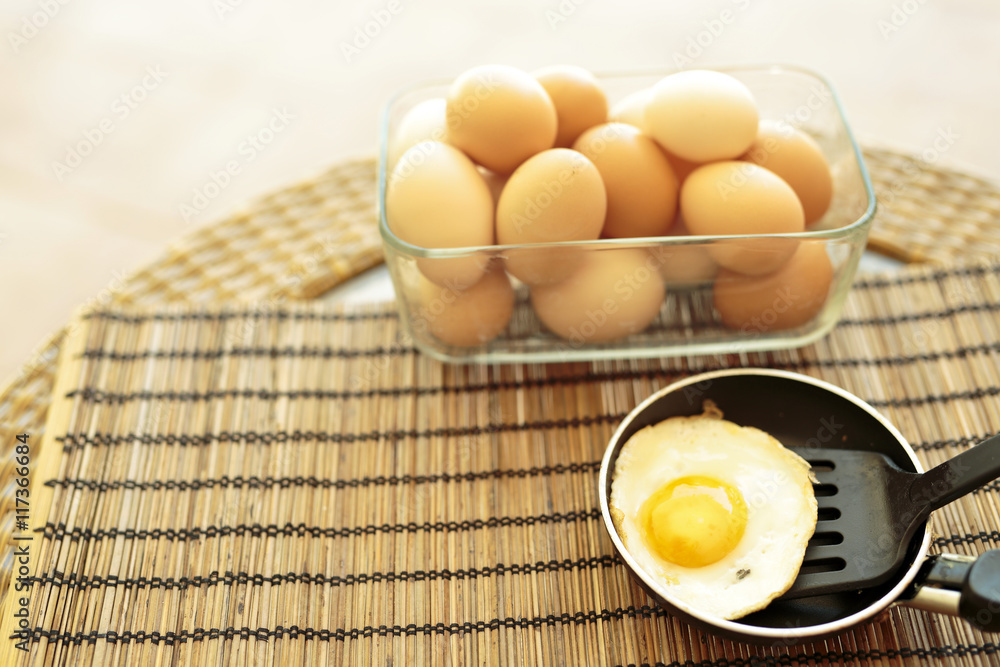 Fried egg in a small pan