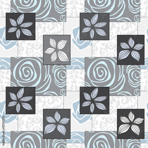 abstract seamless patcwork tile with floral ornament.arabic or o