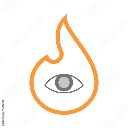 Isolated line art flame icon with an eye
