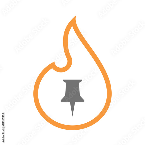 Isolated line art flame icon with a push pin