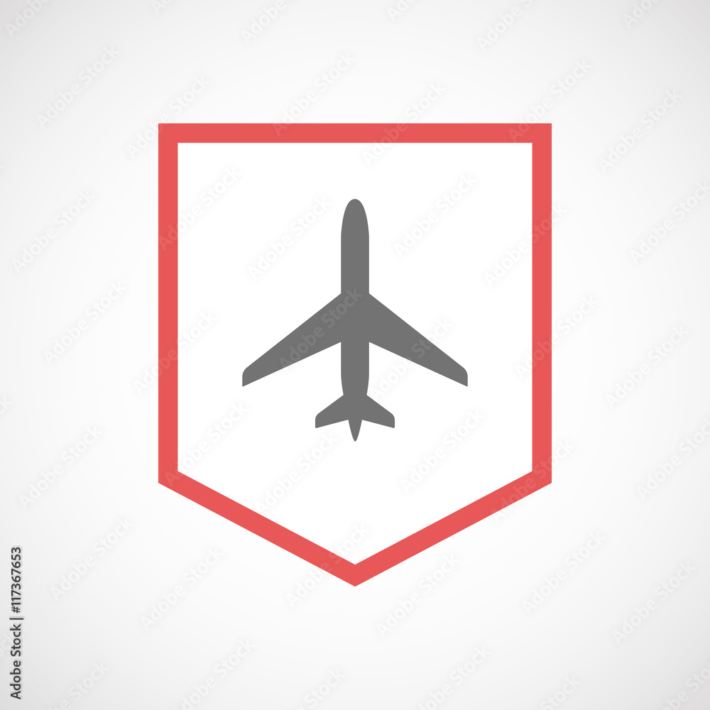Isolated line art ribbon icon with a plane Isolated line art ribbon icon with a plane