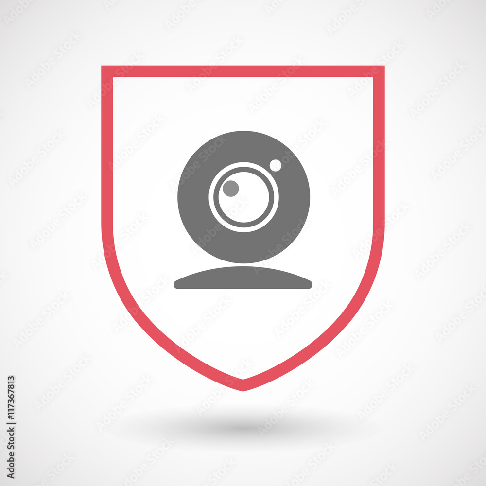 Isolated line art shield icon with a web cam Isolated line art shield icon with a web cam