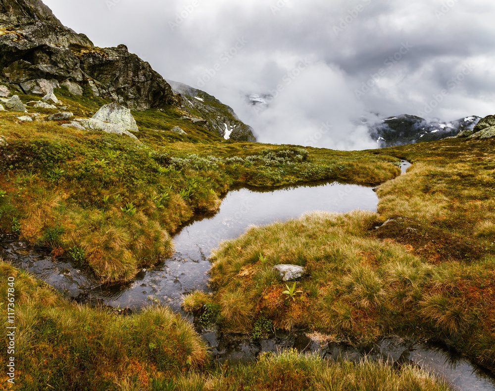 Mountain landscape with river. Norway.