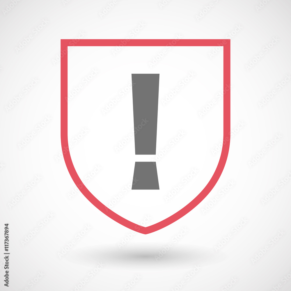 Isolated line art shield icon with an admiration sign Isolated line art shield icon with an admiration sign