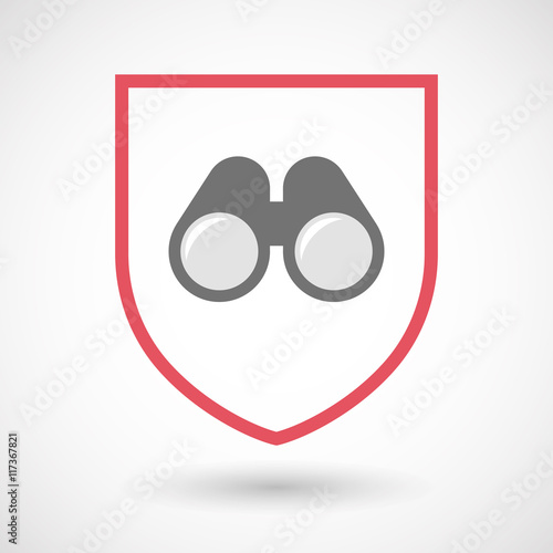 Isolated line art shield icon with a binoculars
