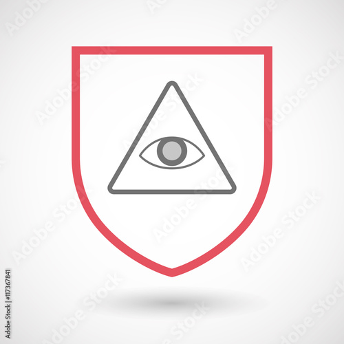 Isolated line art shield icon with an all seeing eye
