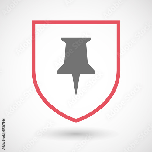 Isolated line art shield icon with a push pin