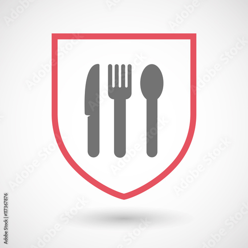 Isolated line art shield icon with cutlery