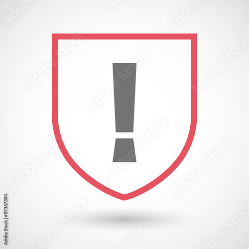 Isolated line art shield icon with an admiration sign