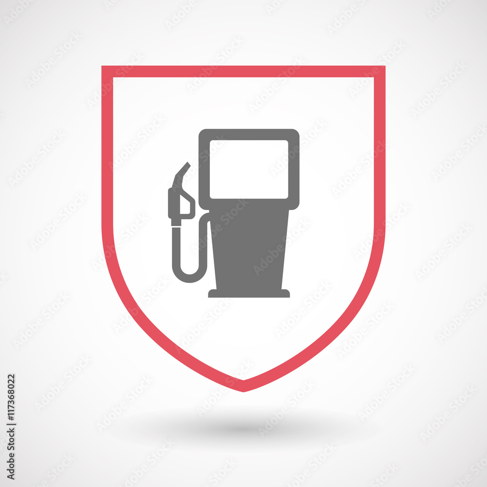 Isolated line art shield icon with a gas station Isolated line art shield icon with a gas station
