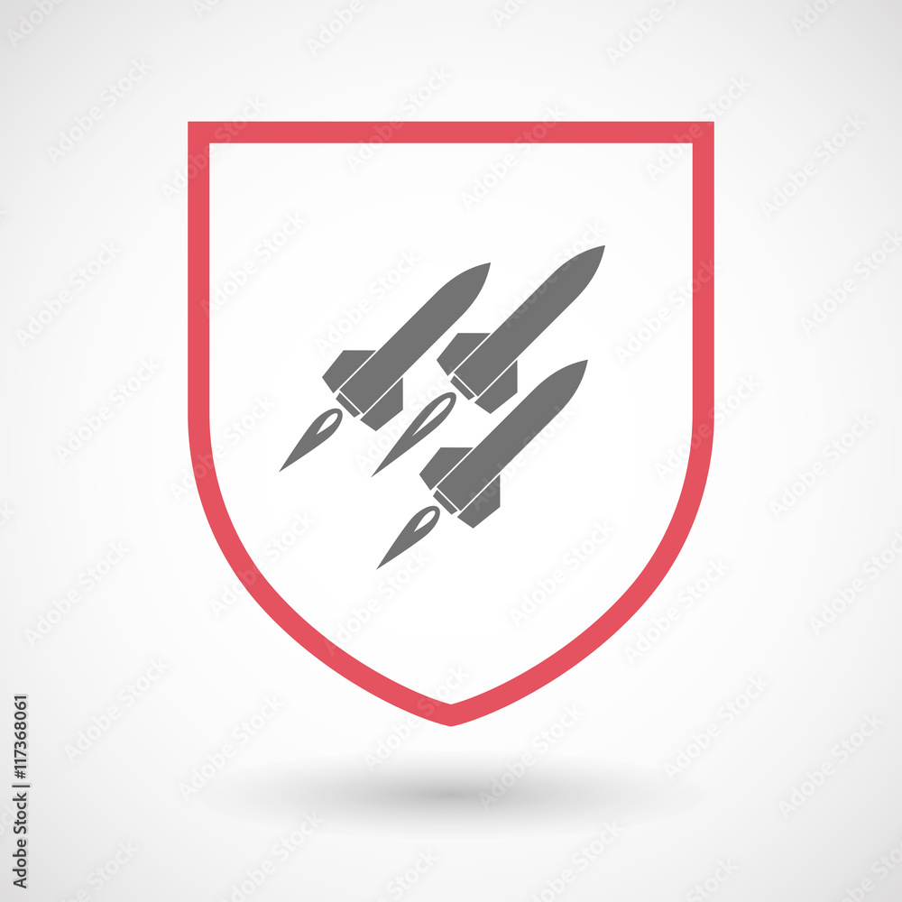 Isolated line art shield icon with missiles Isolated line art shield icon with missiles