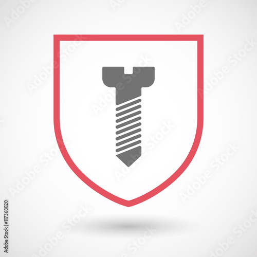 Isolated line art shield icon with a screw