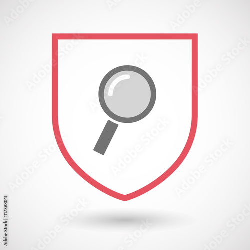 Isolated line art shield icon with a magnifier