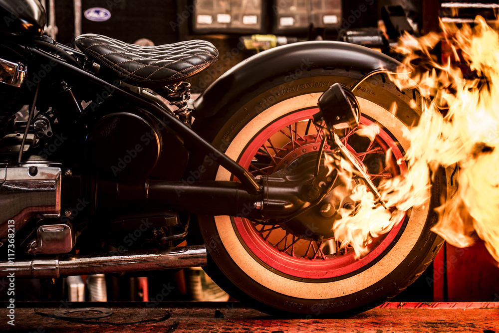 motorcycle burnout in close-up Stock Photo | Adobe Stock