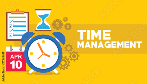 time management clock flying with gear business concept