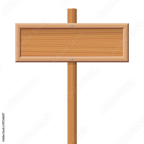 Wooden blank signboard screwed on a wooden pole.