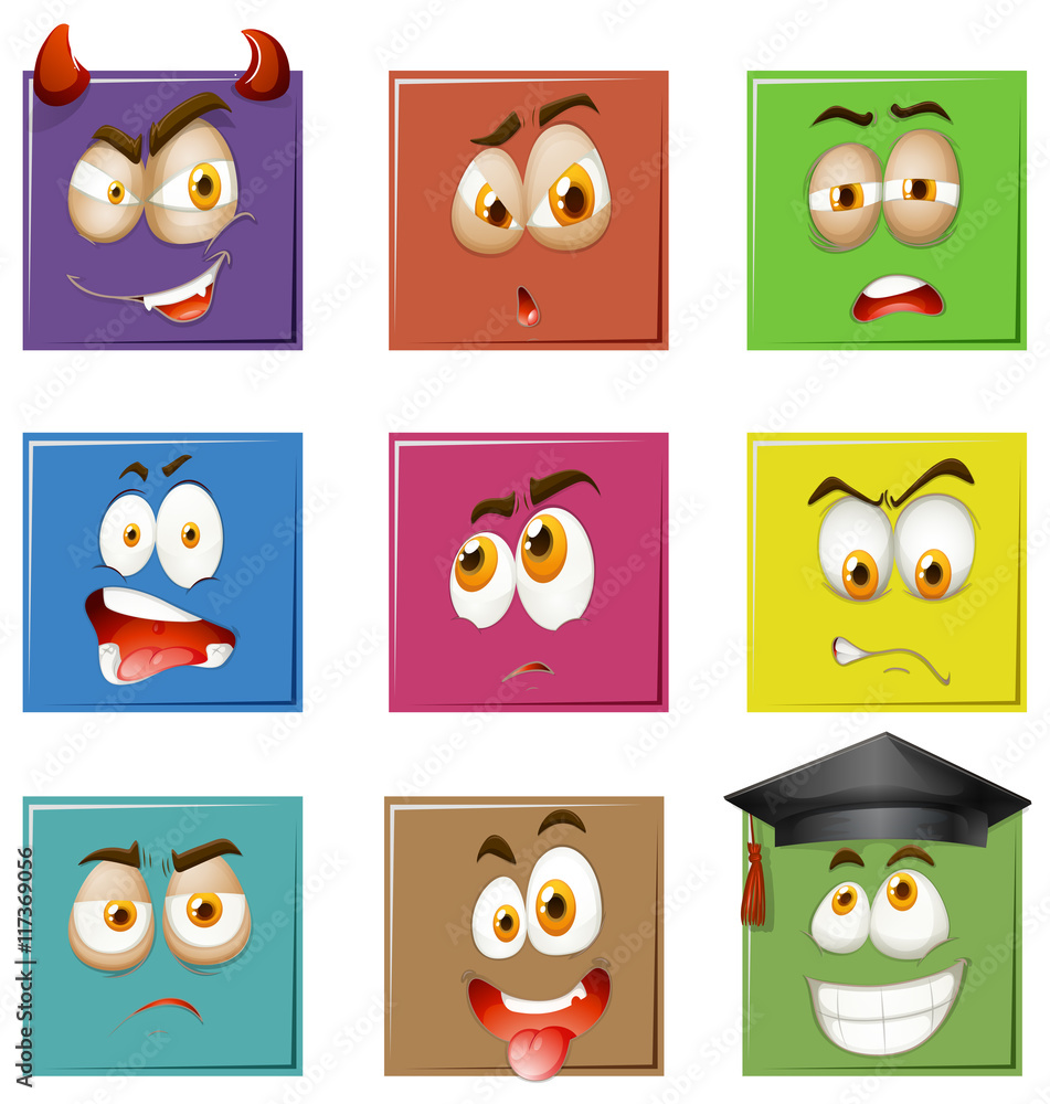 Fototapeta premium Facial expressions on squares