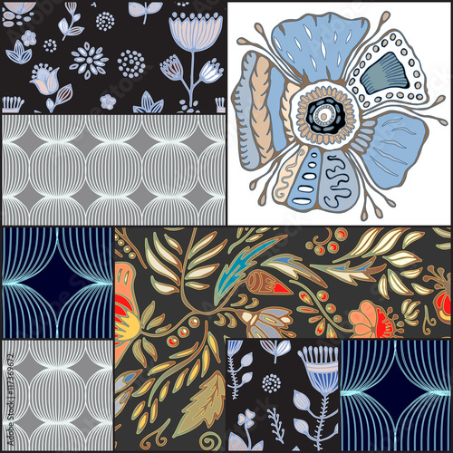 abstract seamless patcwork tile with floral ornament.arabic or o