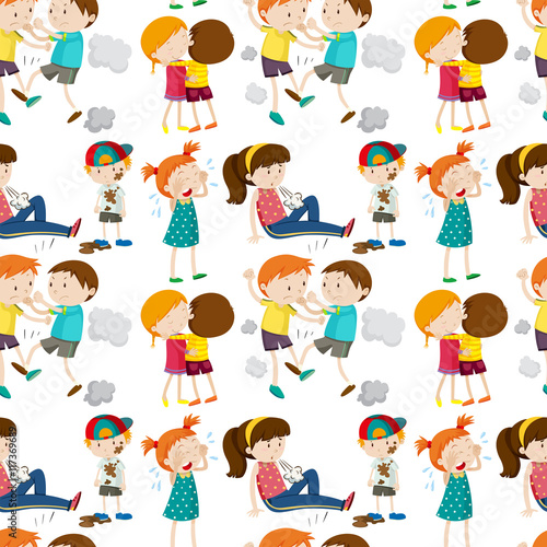 Seamless background with children in different actions