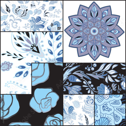 abstract seamless patcwork tile with floral ornament.arabic or o