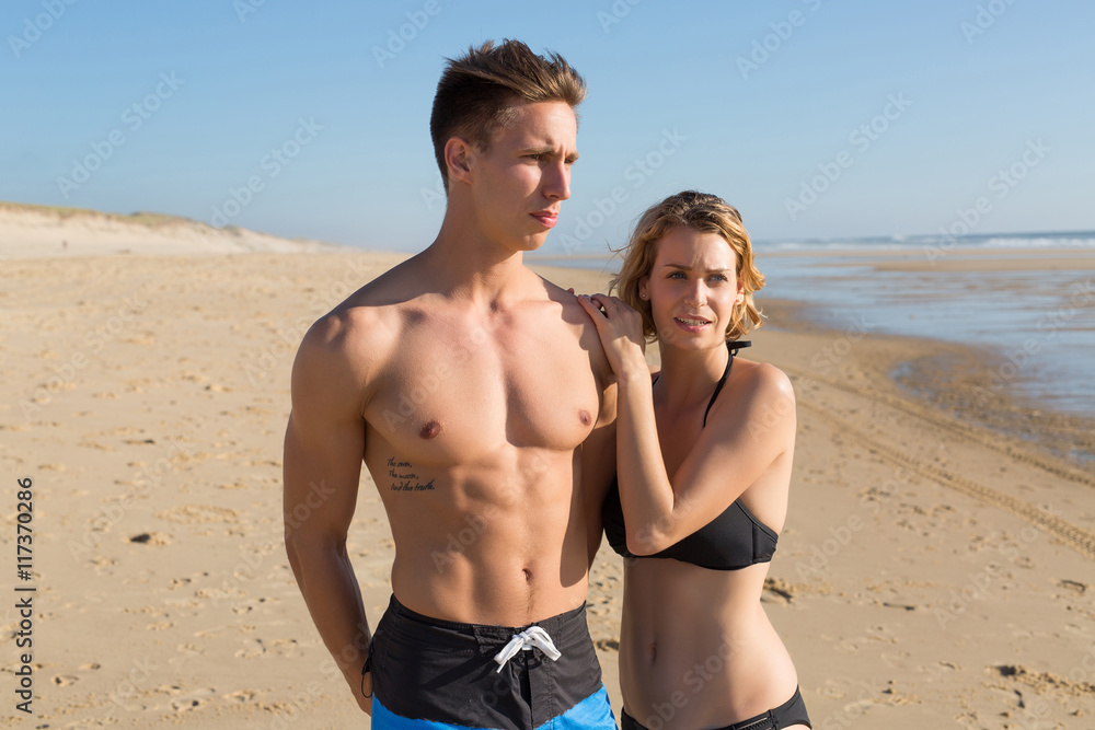 romantic young couple on the beach.Vacation romantic young couple on the beach.Vacation