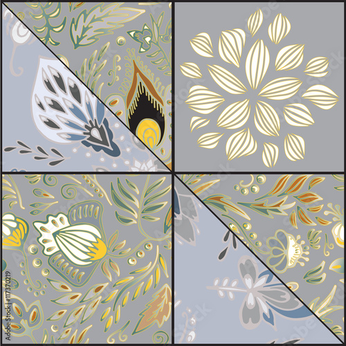 abstract seamless patcwork tile with floral ornament.arabic or o