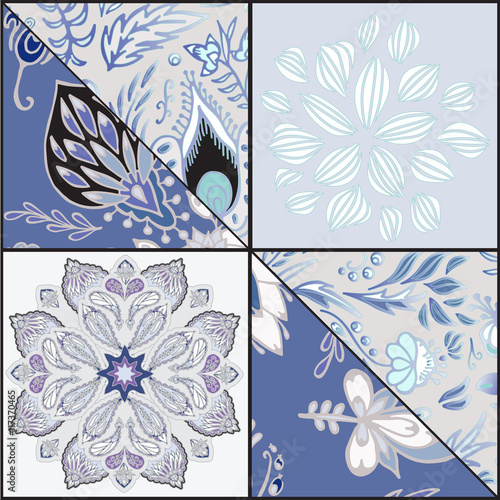 abstract seamless patcwork tile with floral ornament.arabic or o